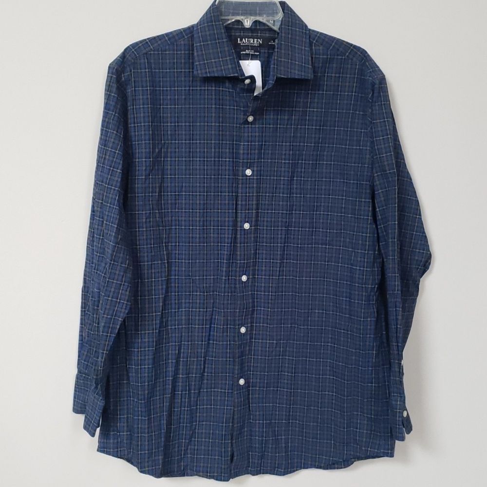 Ralph Lauren Black Label Shirt Mens Large 34/35 Blue Plaid Button Down